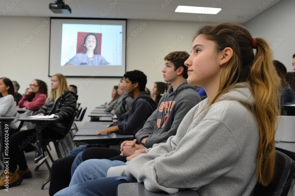 Fototapeta premium Students engaged in an online learning session during a virtual classroom experience