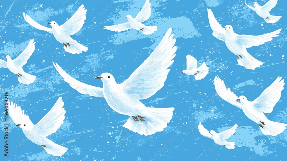 White doves soaring in a blue sky. White doves soaring in a blue sky.
