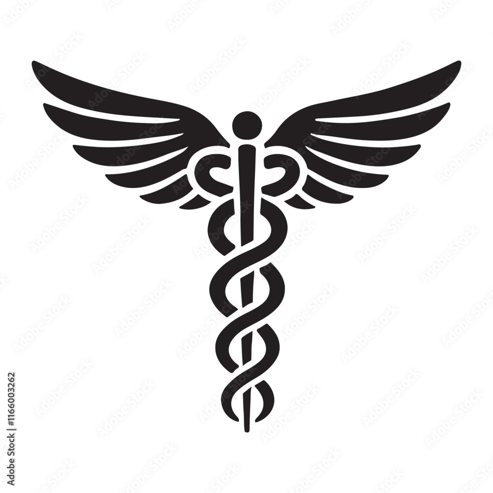 Medical Symbol Winged Caduceus Silhouette Illustration Medical Symbol Winged Caduceus Silhouette Illustration