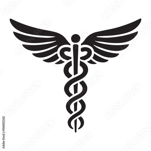 Medical Symbol Winged Caduceus Silhouette Illustration