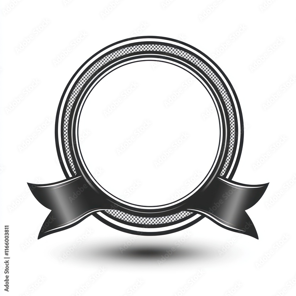 Elegant Black Circular Emblem with Ribbon Elegant Black Circular Emblem with Ribbon
