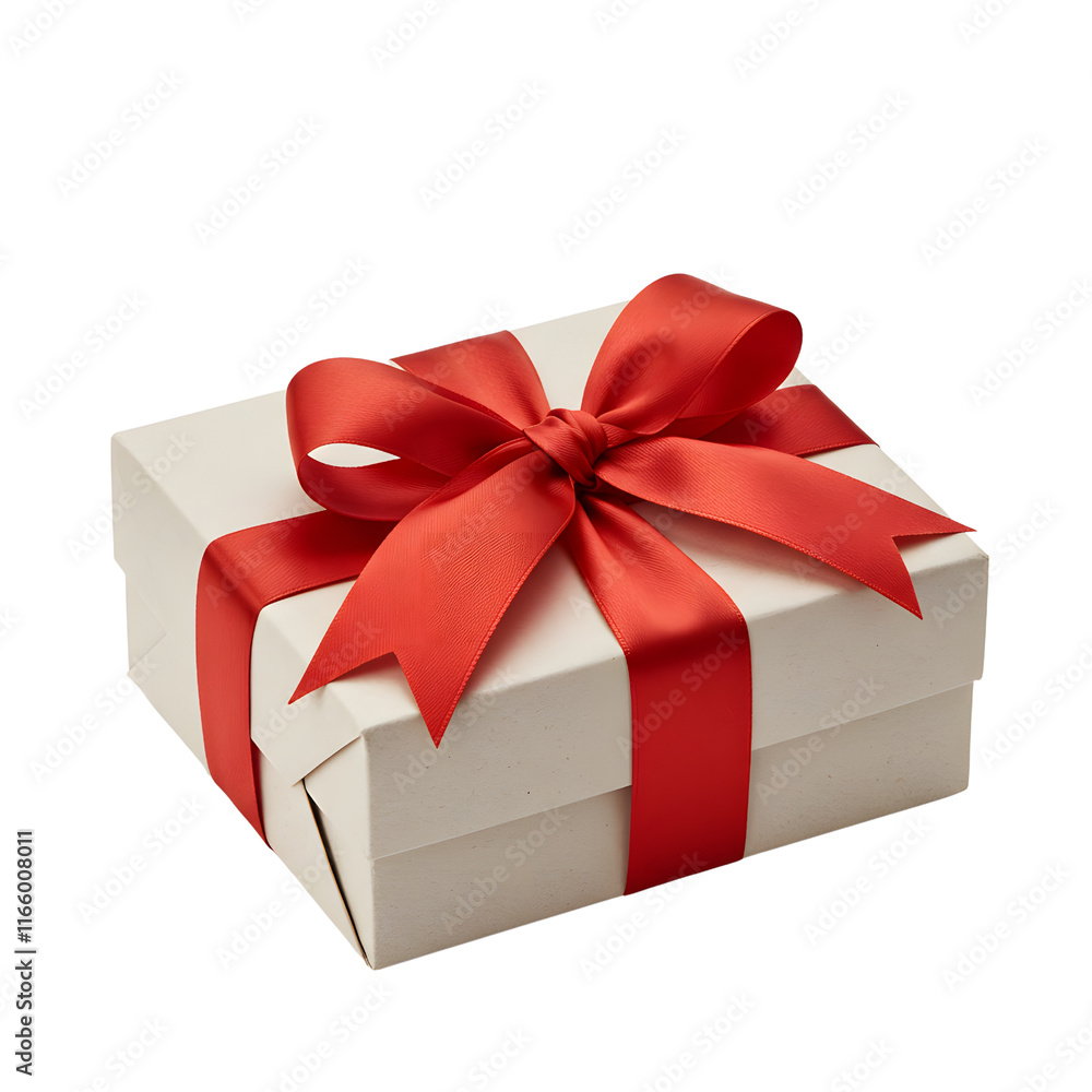 Obraz premium A wrapped gift box with a red bow. png isolated background. transparent background.