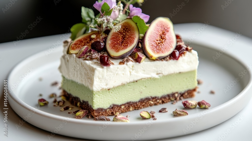 An irresistible dessert elegantly presented with fresh figs, herbs, and vibrant garnishes, showcasing an artful composition of flavors and aesthetics. An irresistible dessert elegantly presented with fresh figs, herbs, and vibrant garnishes, showcasing an artful composition of flavors and aesthetics.
