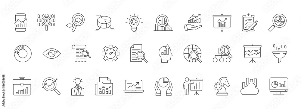 Business Analysis line icon set. Included Analyzing, Data, Research, Examining, Chart, Diagram, Expertise, Planning, Advice. Vector illustration. Business Analysis line icon set. Included Analyzing, Data, Research, Examining, Chart, Diagram, Expertise, Planning, Advice. Vector illustration.