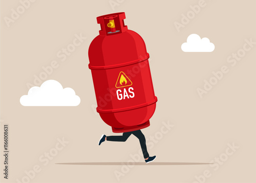 Funny funky guy gas cylinder instead of body. World economy forecast, commodity prices for trade and investment. Flat vector illustration.