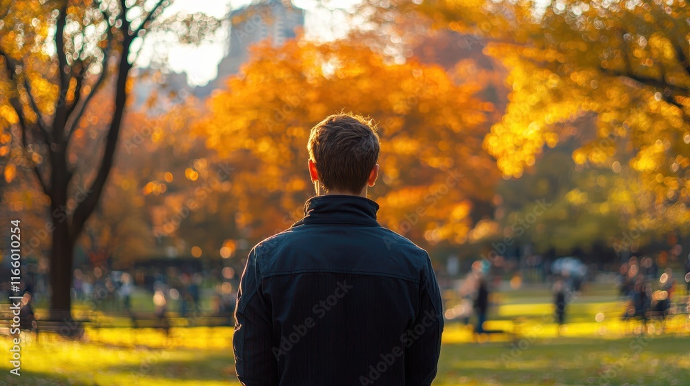 Obraz premium Reflective Moment in a Vibrant Autumn Park - Journey of Support and Recovery