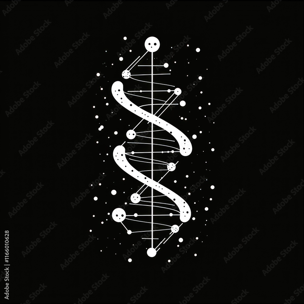 Obraz premium Abstract DNA Spiral Design with Dots and Lines