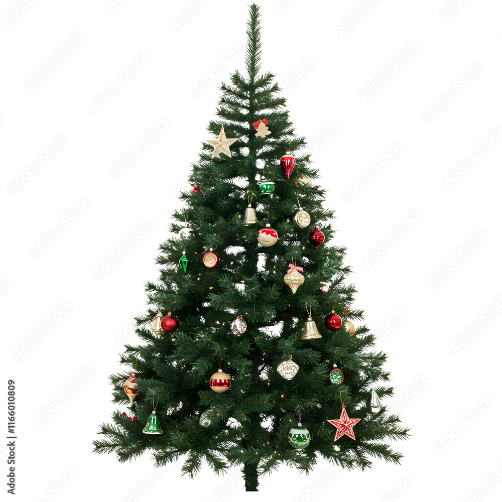 A freshly cut Christmas tree with ornaments. png isolated background. transparent background. A freshly cut Christmas tree with ornaments. png isolated background. transparent background.