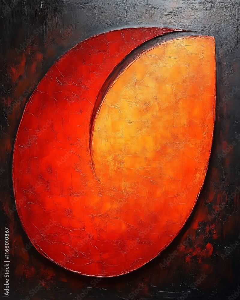 Abstract Red Orange and Black Impasto Painting