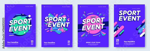 Set of promo posters for a sporting event or eSports. Sport event banner design, abstract colorful dynamic graphics, headline and place for text. Ideal for flyer, invitation. Vector illustration