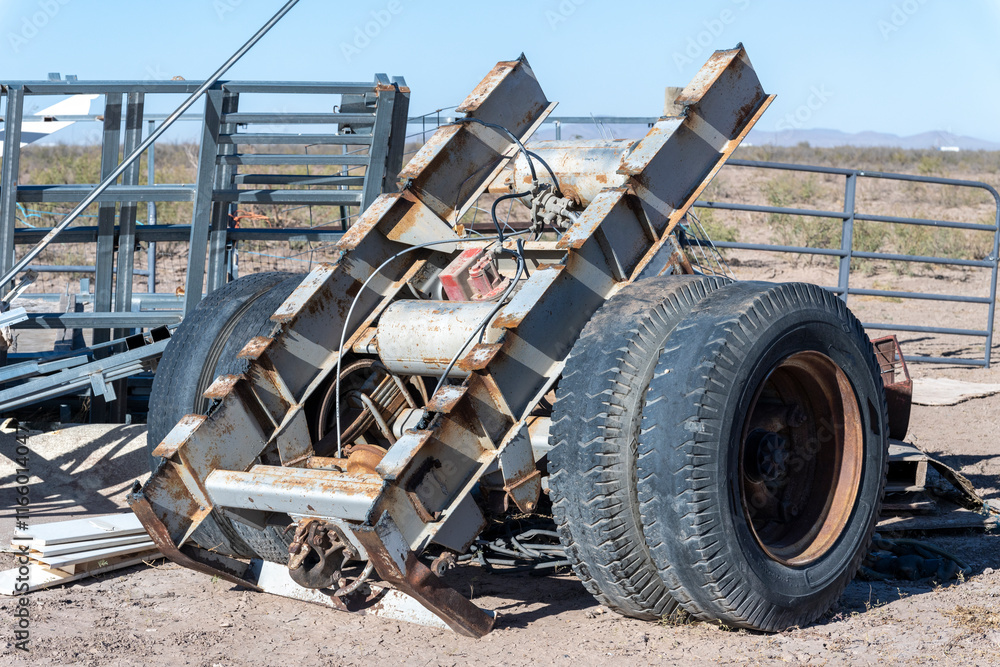 Fototapeta premium An old truck frame in a field