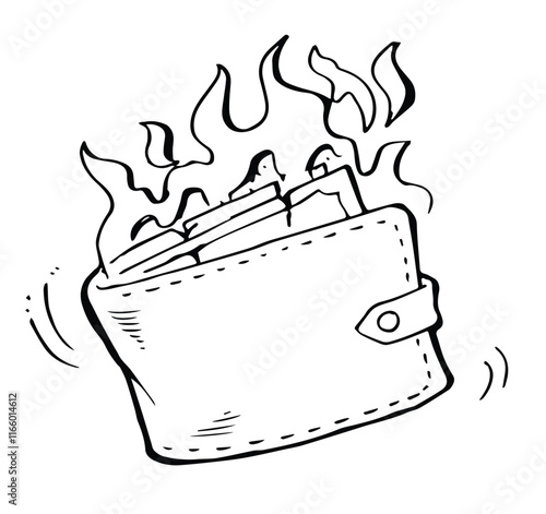 burning money in the wallet hand drawn sketch vector illustration