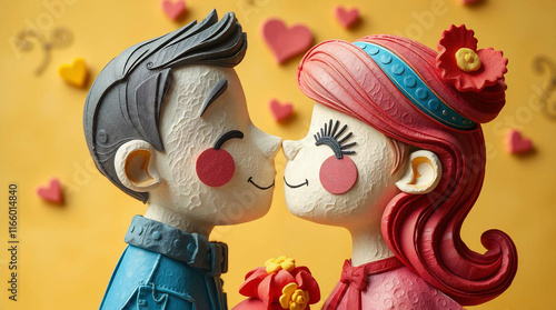 An adorable and charming layered papier-mâché illustration of romance and love