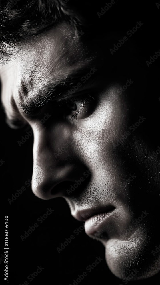 A moving portrait of a sad man shows his features marked by melancholy. A man with a sad look in neutral tones. A moving portrait of a sad man shows his features marked by melancholy. A man with a sad look in neutral tones.