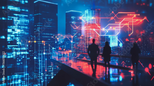 Hacker are planning to hack and attack networks and cyber security systems. Smart Innovation city with connection ffuture wireless digital city and social media networking over the sunset cityscape.	