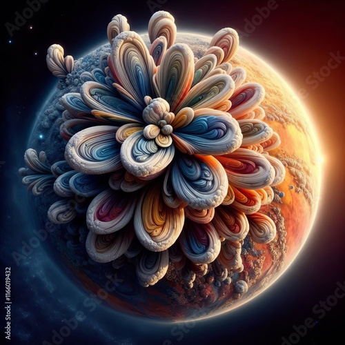 Flower shaped Planet A planet shaped like a flower with petals e photo