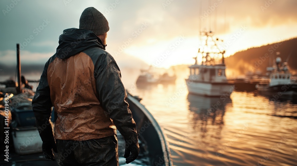 A figure stands at the harbor during golden hour, surrounded by boats and reflecting water, showcasing the beauty of nature and the human relationship with the sea. A figure stands at the harbor during golden hour, surrounded by boats and reflecting water, showcasing the beauty of nature and the human relationship with the sea.