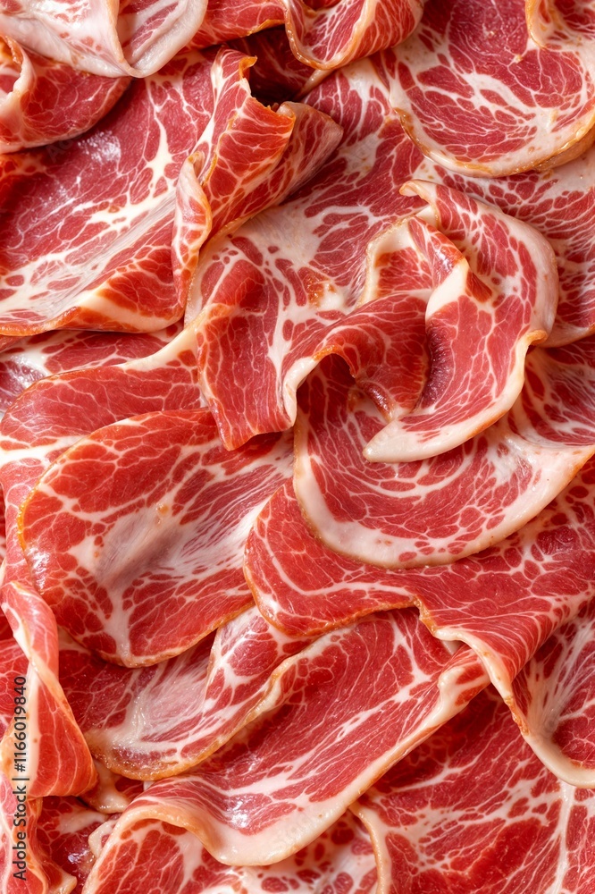 Coppa slices forming an appealing culinary background Coppa slices forming an appealing culinary background