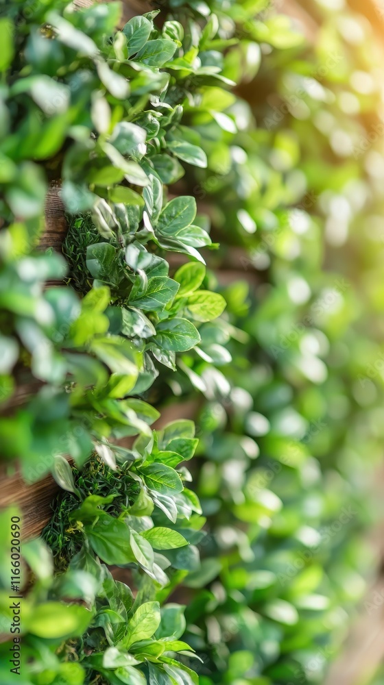 Obraz premium Lush green leaves create a vibrant wall, showcasing nature's beauty and serenity, perfect for enhancing indoor or outdoor spaces.