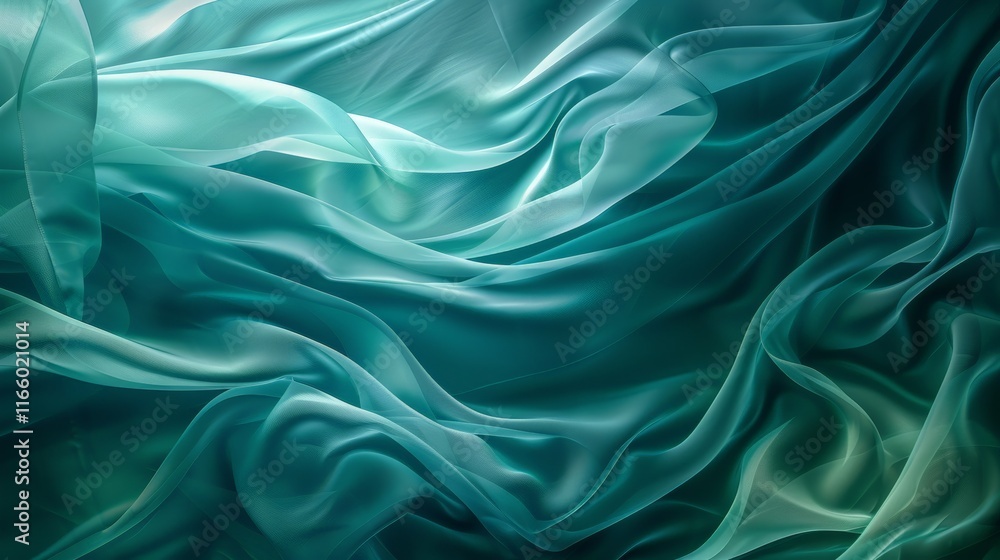 Obraz premium Smooth elegant teal green sheer fabric flowing creating a beautiful abstract wallpaper background