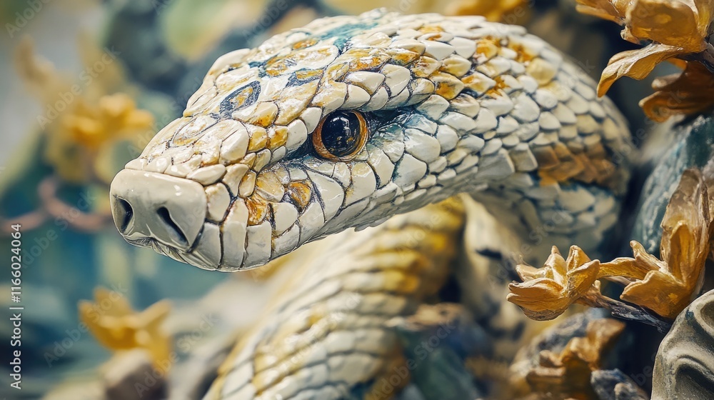 Obraz premium A detailed shot of a serpent's head on a statue