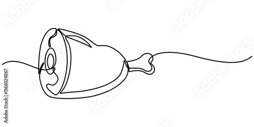 Continuous one line drawing of meat veal, pork, beef, veal steak grill bbq concept in silhouette on a white background, Continuous Line Steak Meat Icon, Steakhouse Continuous Line Icon pro vector.