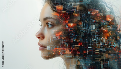 A fragmented digital face with multiple social media profiles and avatars, reflecting the challenge of maintaining authenticity in the age of digital personas.