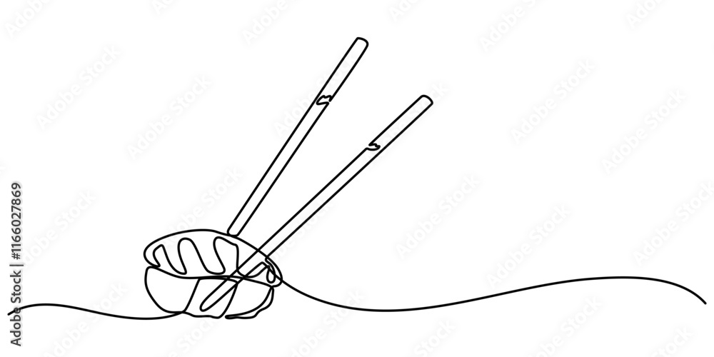 One line Drawing or illustration of chopsticks holding a piece of sushi, Continuous Line Drawing of Sushi Icon. Hand Drawn Symbol Vector Illustration, Continuous one line drawing of chopsticks hold. One line Drawing or illustration of chopsticks holding a piece of sushi, Continuous Line Drawing of Sushi Icon. Hand Drawn Symbol Vector Illustration, Continuous one line drawing of chopsticks hold.