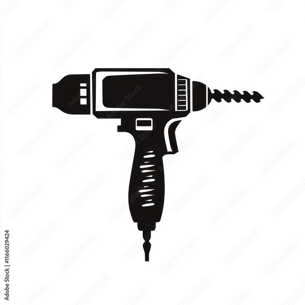 Black and white image of a cordless drill Black and white image of a cordless drill