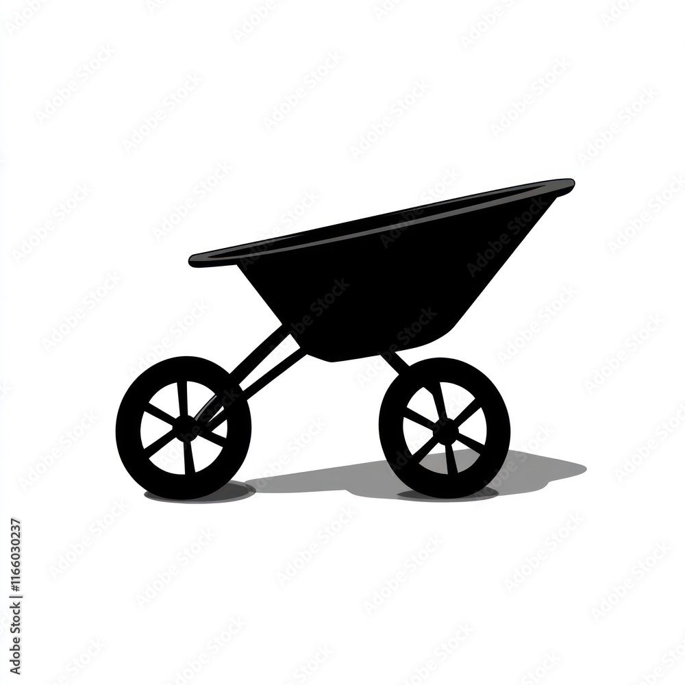 A Black Wheelbarrow Illustration Against White Background A Black Wheelbarrow Illustration Against White Background