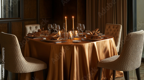 mocha mousse themed dining table setting with candle lights. photo