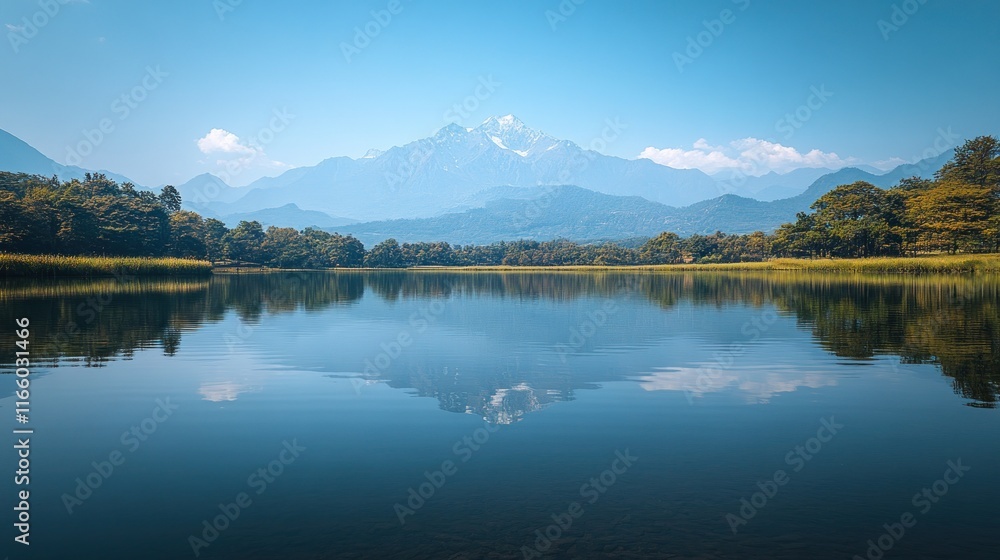 Serene mountain lake reflecting majestic peak. Serene mountain lake reflecting majestic peak.