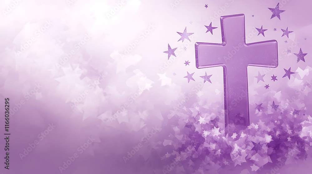 Obraz premium Purple Glass Cross Amidst a Starry Lavender Haze