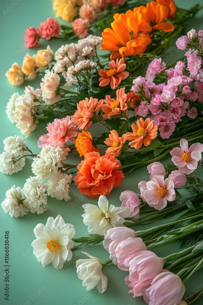 A collection of fresh flowers arranged on a table A collection of fresh flowers arranged on a table