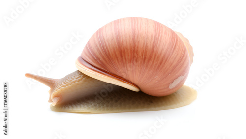 shell on a white background, helix pomatia , Burgundy snail, edible snail or escargot, is a species of large, edible,  a terrestrial pulmonate gastropod mollusk in the family Helicidae photo