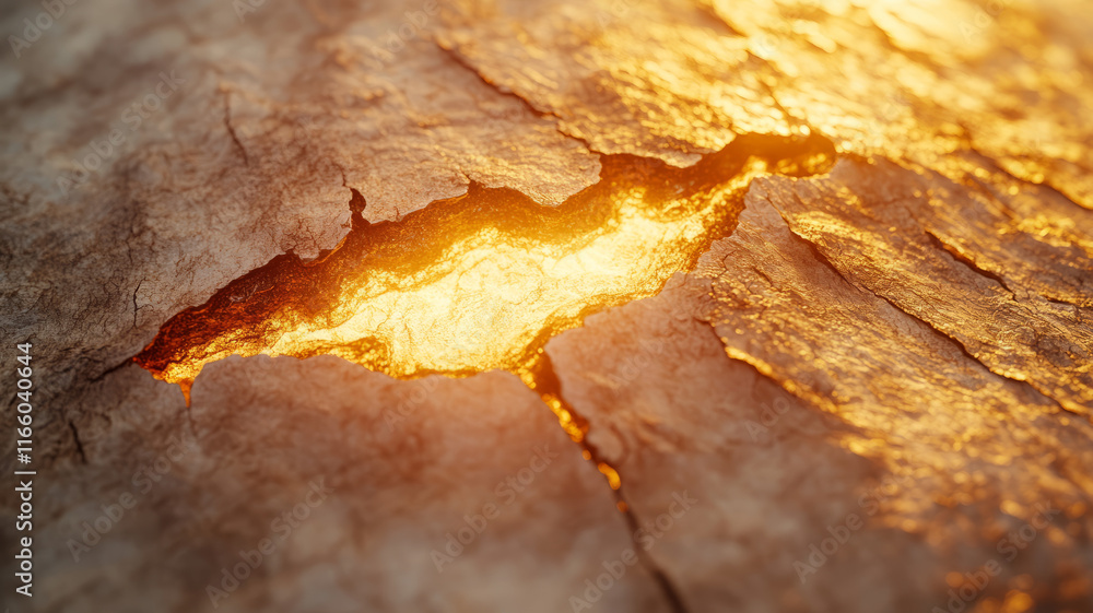 Glowing crack in a textured surface emitting light. Glowing crack in a textured surface emitting light.