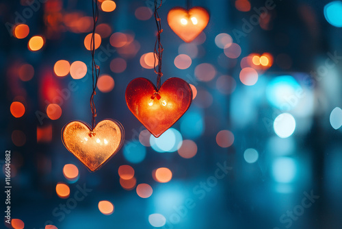 Blurred of heart-shaped bokeh effects. Abstract background valentine concept.