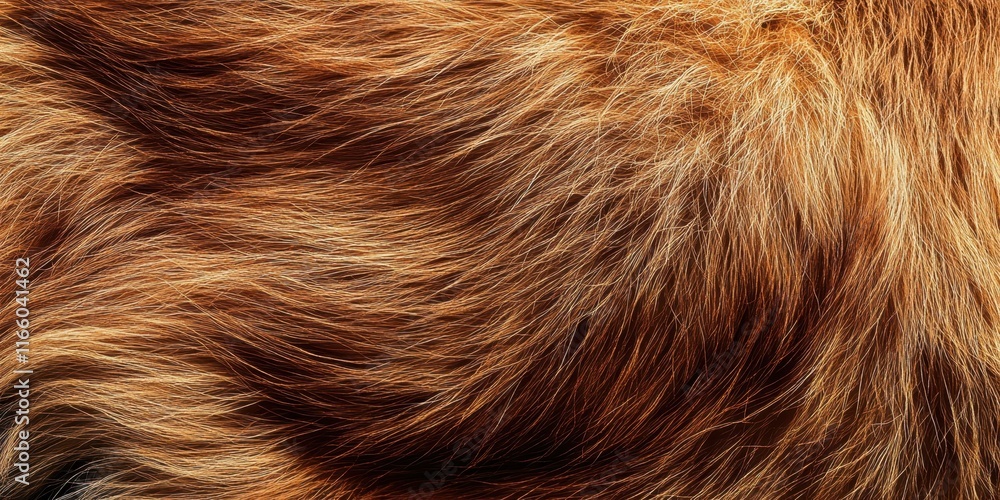 Naklejka premium Animal fur texture, extreme close-up, warm brown tones, soft hair strands, organic pattern, natural background, macro photography, silky texture, mammal skin, rich earthy colors, fine details, abstrac