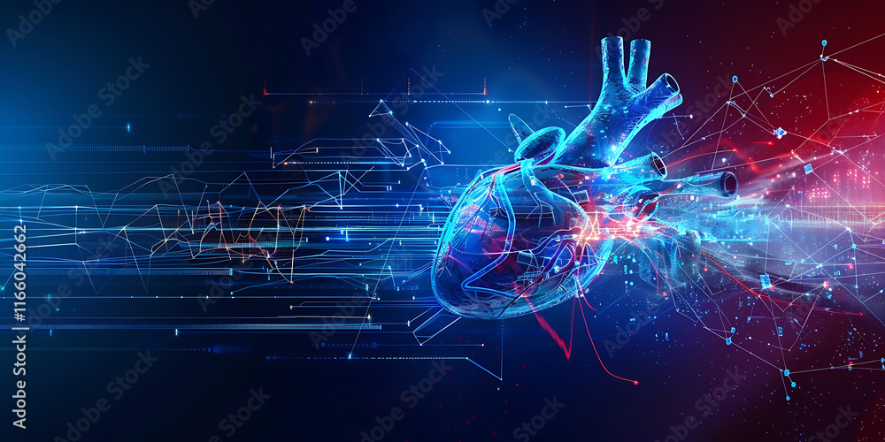 Illuminated Human Heart with Blue and Red Glow Illuminated Human Heart with Blue and Red Glow