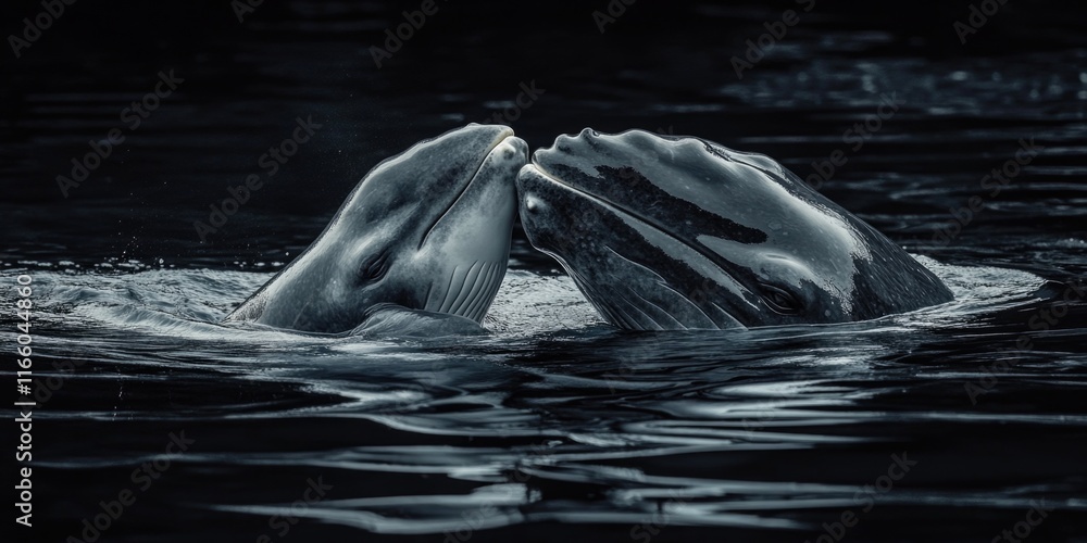 Obraz premium Two whales swimming together in the open ocean