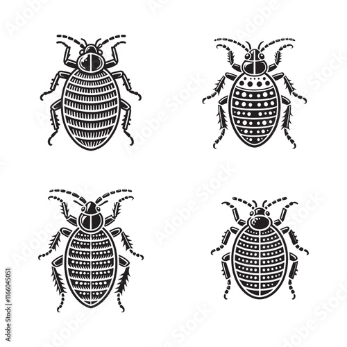 Bedbug Silhouette Vector Set – Black and White Insect Illustrations