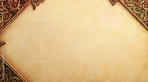 Ornate frame surrounds aged parchment background