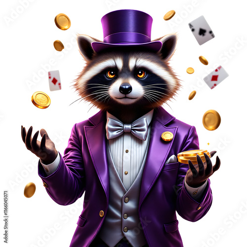 Raccoon in Purple Suit with Casino Coins
 photo