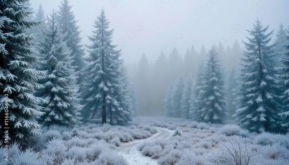 Fototapeta premium Misty Winter Forest on New Year's Eve