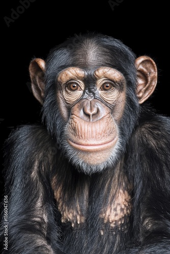 A close-up shot of a monkey against a dark background photo