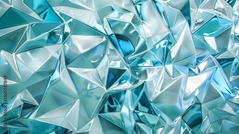 Turquoise crystal wallpaper creating a metallic low poly background, ideal for modern and futuristic designs Turquoise crystal wallpaper creating a metallic low poly background, ideal for modern and futuristic designs