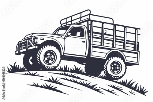 Pickup Truck Silhouette: Rugged Flatbed Design for Farming and Rural Themes photo