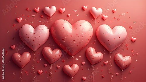 Heart Balloons with Romantic Glitter on Soft Pink Background