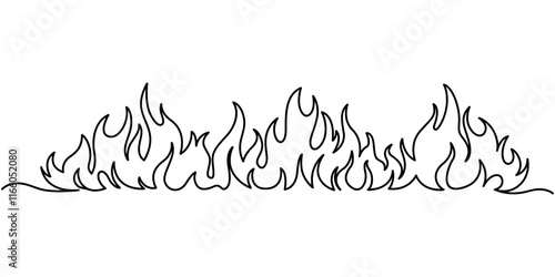Bon fire single line art, continuous one line drawing of Isolated outline vector, Continuous line drawing of fire. Flame linear icon. One line drawing background. Vector illustration. Fire continuous.