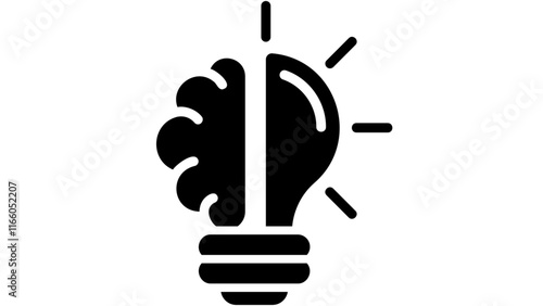 hand-drawn black bulb with brain icon vector illustration. Technology and business idea concepts.